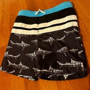 LL Bean size M, 5-6 shark print swim shorts, built in underwear, pocket
